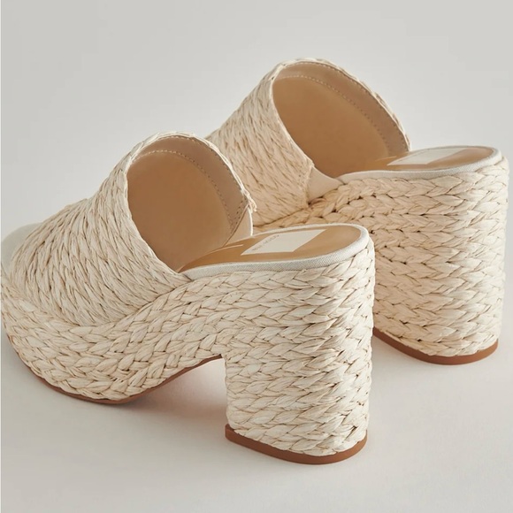 Dolce Vita Cream Woven Mules with Block Heel - Picture 2 of 6